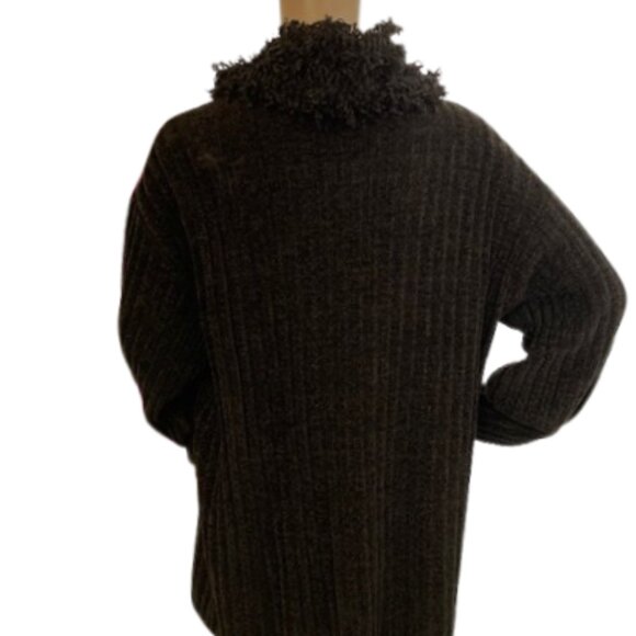 Olsen Chocolate Brown Ribbed Tunic Sweater with Fuzzy Cowl Neck - Picture 5 of 8